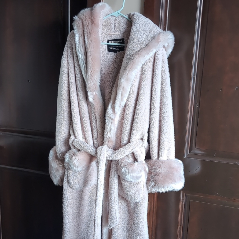 Pink Fuzzy Hooded Robe with Belt